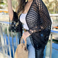 Black Floral Crochet Wide Sleeve Knitted Kimono Cardigan - Mellow Monkey