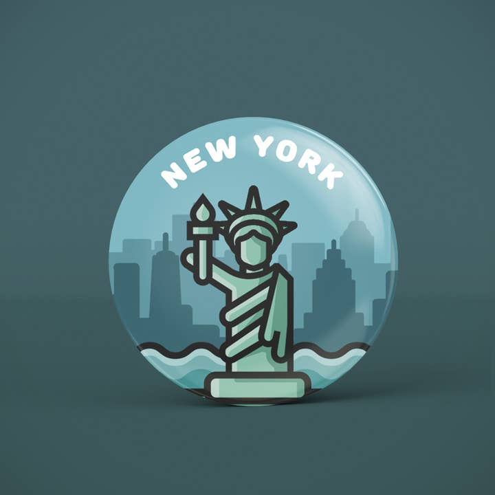 New York- Pin Back Button - 1-1/2-in - Mellow Monkey