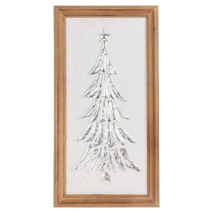 Silver Tidings Metal Christmas Tree Wall Art - 23 in. x 12 in. - Mellow Monkey