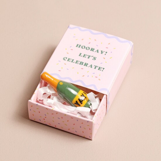 Hooray! Let's Celebrate! - Tiny Matchbox Ceramic Token - Mellow Monkey