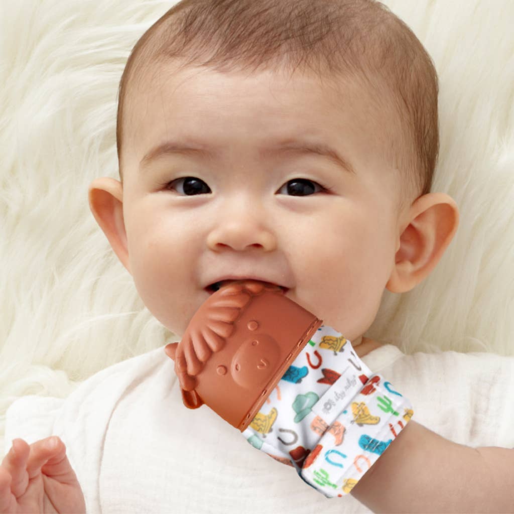 Itzy Mitt™ Silicone Teething Mitts: Highland Cow for Infant - Mellow Monkey