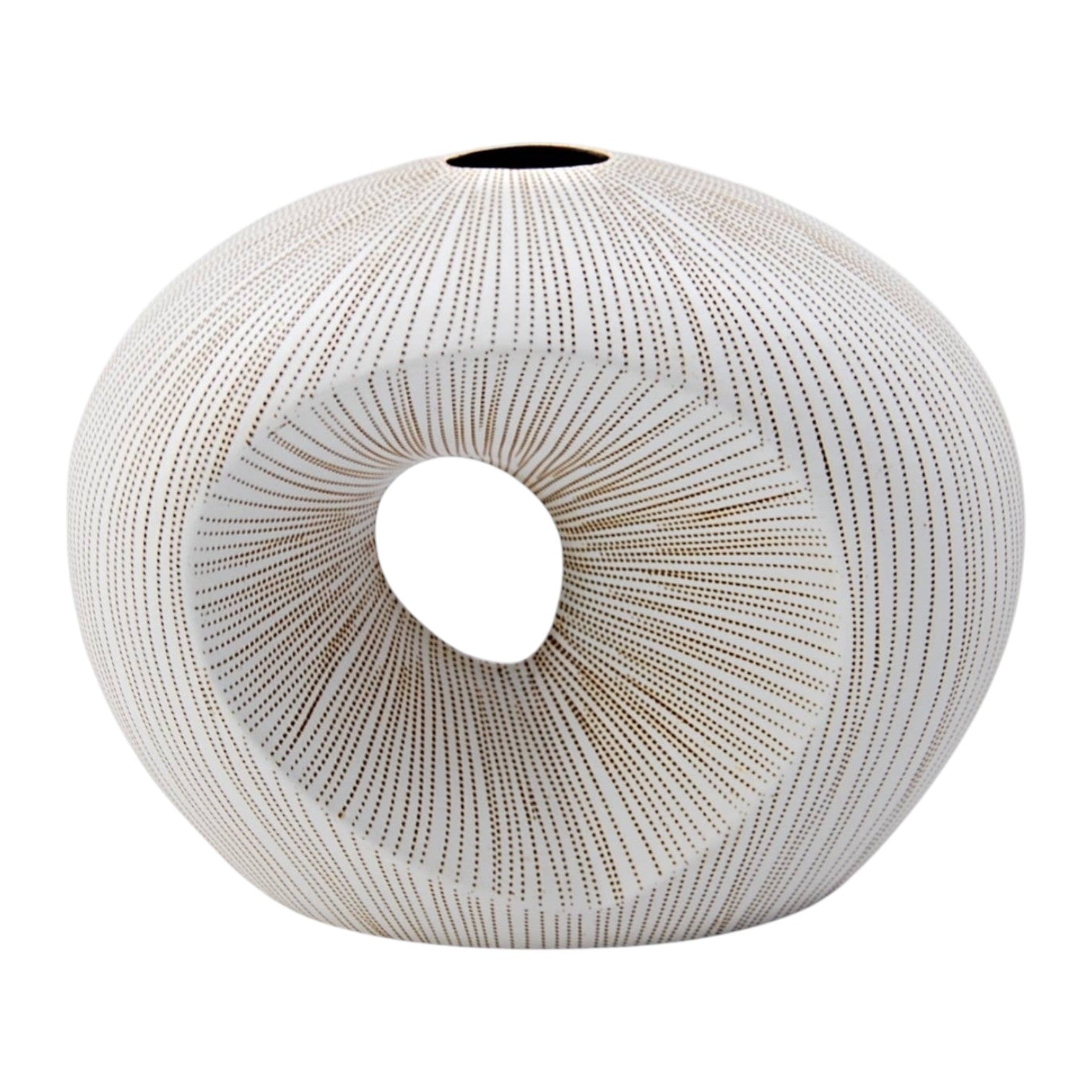 Artura Short - Handcrafted Porcelain Vase - White with Brown Dotted Lines - 11.5 x 5.2 x 9.8 in - Mellow Monkey