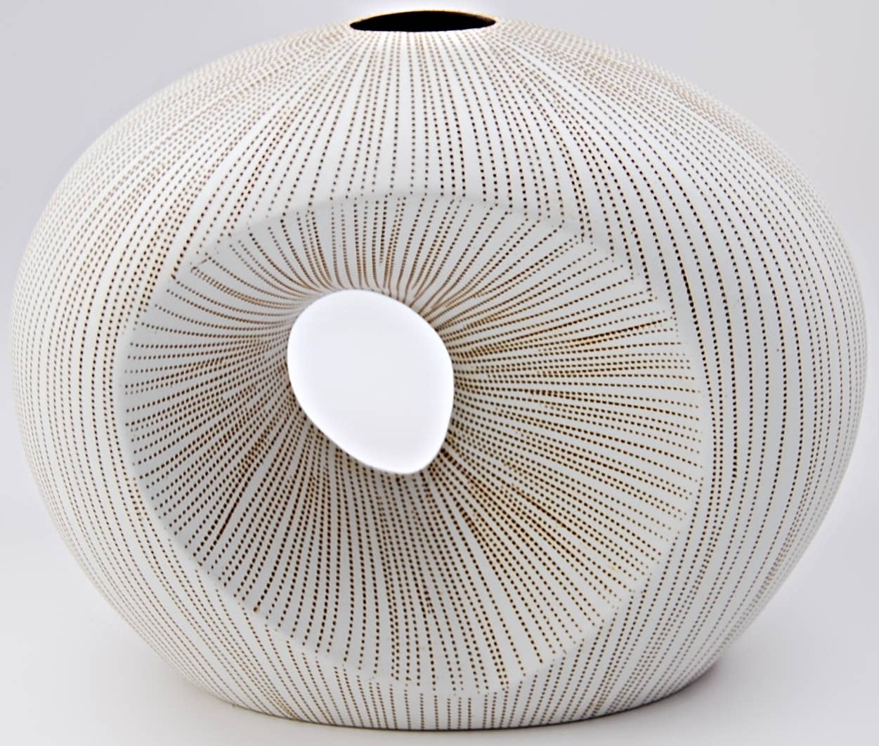 Artura Short - Handcrafted Porcelain Vase - White with Brown Dotted Lines - 11.5 x 5.2 x 9.8 in - Mellow Monkey