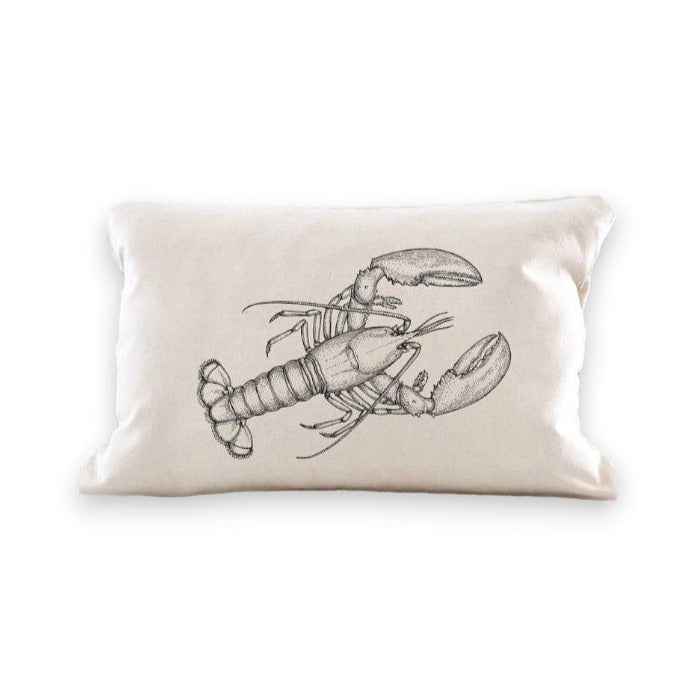 Lobster - Natural Canvas Coastal Lumbar Pillow - 12-in x 20-in - Mellow Monkey