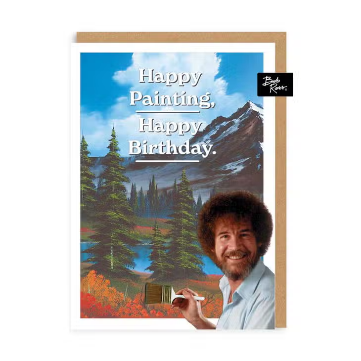 Happy Painting Happy Birthday Bob Ross Birthday Greeting Card - Mellow Monkey