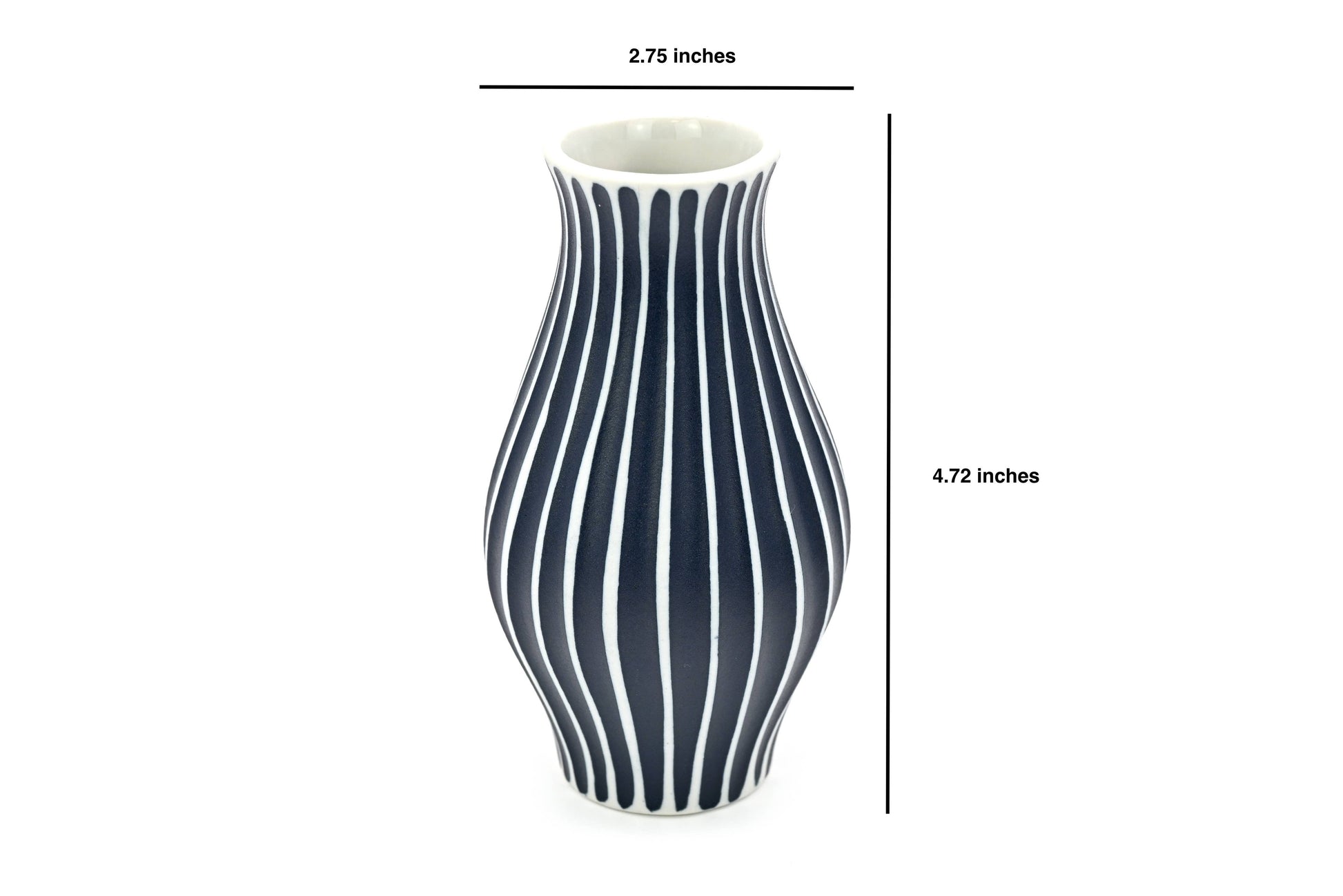 Mini Chamon - Handcrafted Porcelain Vase - Navy with White Stripes - 2.8 x 2.8 x 4.7 in - Mellow Monkey