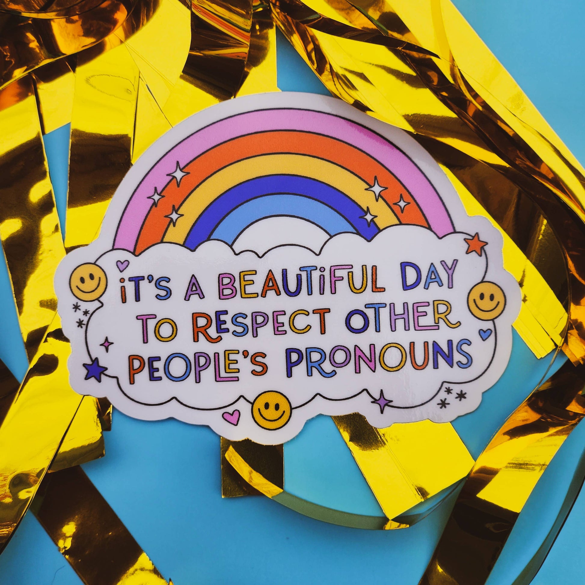 Respect pronouns sticker lgbtq hydroflask planner: Holographic - Mellow Monkey