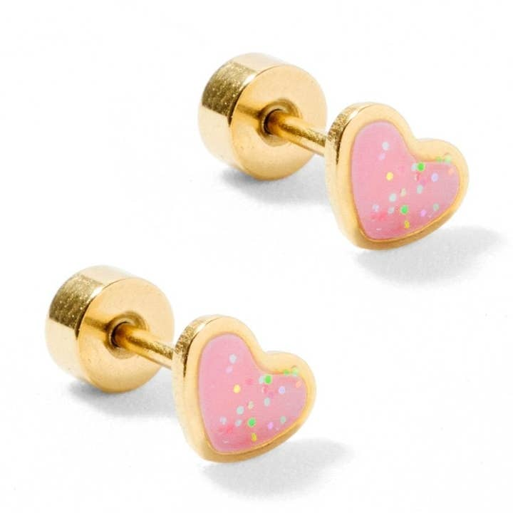 Screwback Stud Earrings - Nora Heart Pink - Mellow Monkey