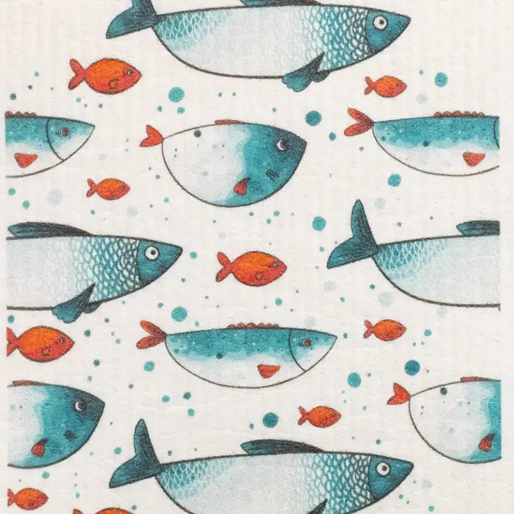 Blue School Of Fish Swedish Dishcloth - Mellow Monkey