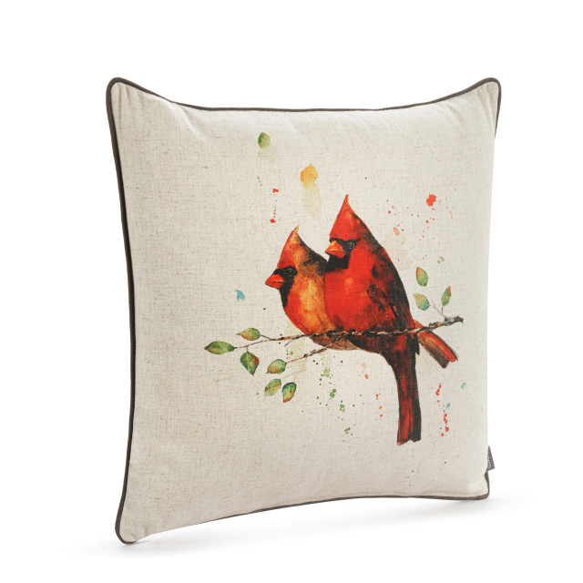 Cardinal Pair - Decorative Square Holiday Throw Pillow - 18-in - Mellow Monkey