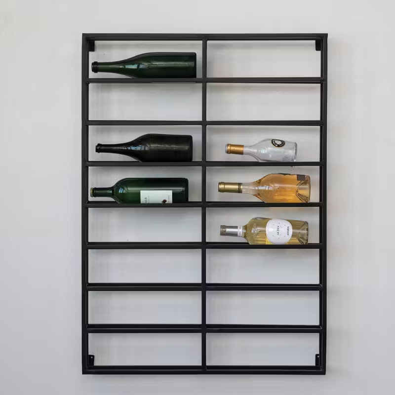 Heavy Duty Black Metal Wall Wine Rack - Holds 16 Bottles - 39-in - Mellow Monkey