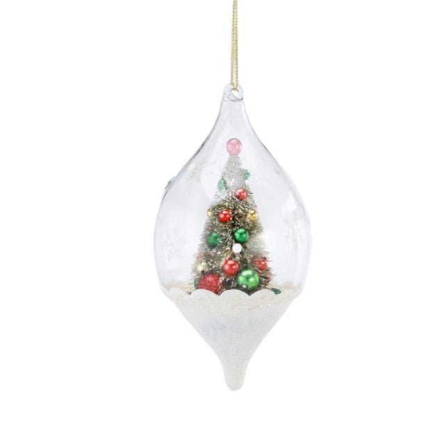 Frosted Christmas Tree Scene Ornament - 5-1/2-in - Mellow Monkey