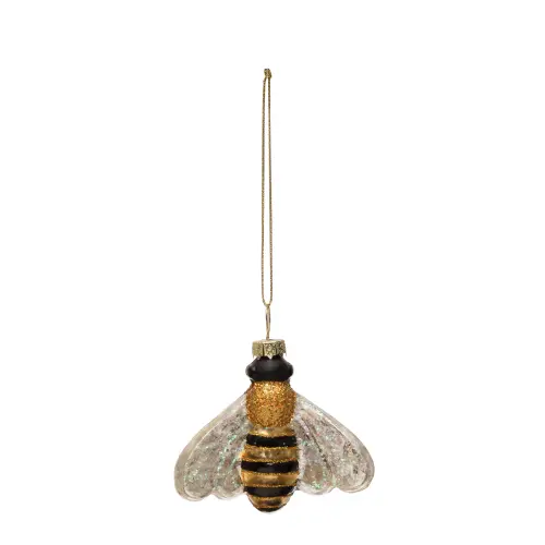 Glass Bee Ornament with Glitter - 3-in - Mellow Monkey