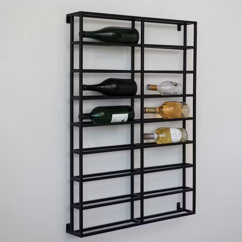 Heavy Duty Black Metal Wall Wine Rack - Holds 16 Bottles - 39-in - Mellow Monkey