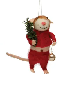 Felt Mouse in Festive Outfit Ornament - 4-1/2-in - Mellow Monkey