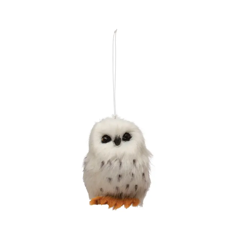 Faux Fur Owl Ornament - 3-in - Mellow Monkey