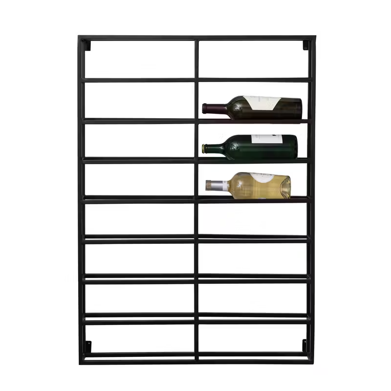 Heavy Duty Black Metal Wall Wine Rack - Holds 16 Bottles - 39-in - Mellow Monkey