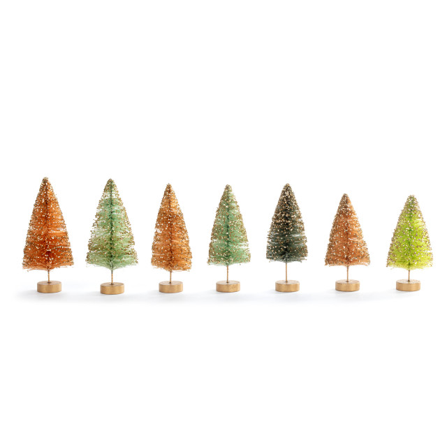 Multicolor Bottle Brush Trees with Gold Glitter - Set of 7 - Mellow Monkey