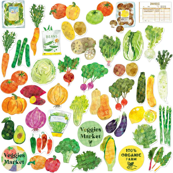 Vegetable Market Stickers - Boxed Hologram Stickers - Mellow Monkey