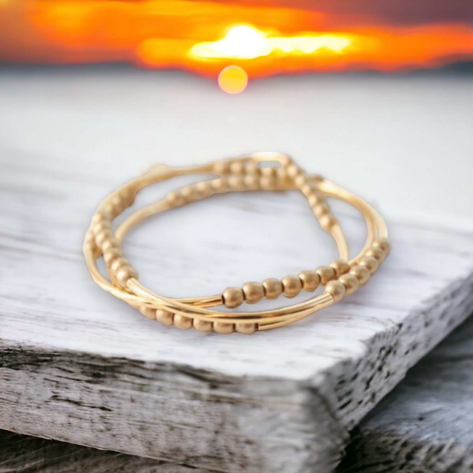 Triple Wrap Bracelet - Gold Tube and Beads - Mellow Monkey