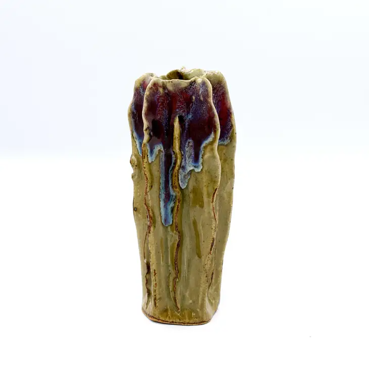 Luffa Celadon Green And Purple Bud Vase - 3.25"W x 6"H - Mellow Monkey