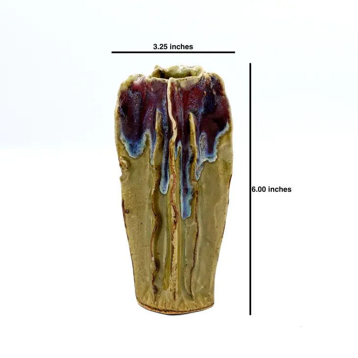 Luffa Celadon Green And Purple Bud Vase - 3.25"W x 6"H - Mellow Monkey
