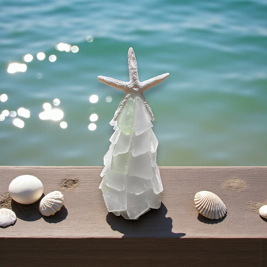 Sea Glass Christmas Tree With Starfish - 6 In. - Hint of Mint - Mellow Monkey