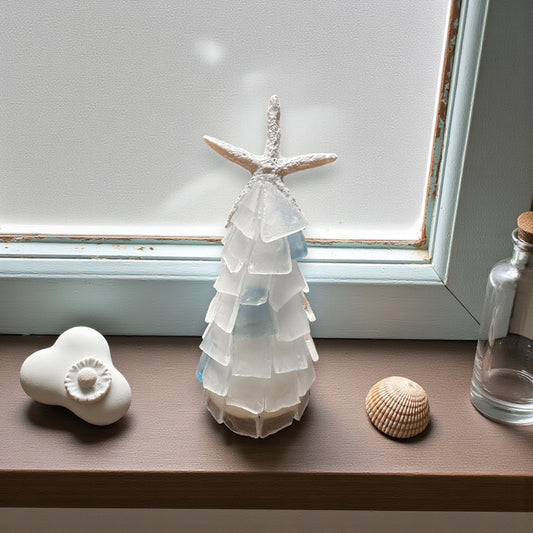 Sea Glass Christmas Tree With Starfish - 6 In. - Hint of Teal - Mellow Monkey