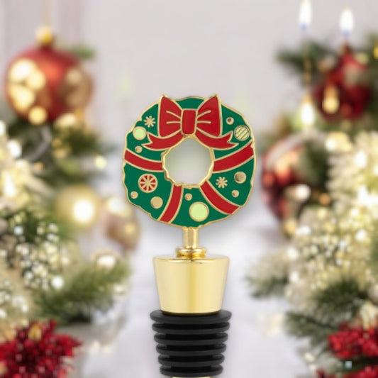 Holiday Wreath - Metal Bottle Stopper - Mellow Monkey