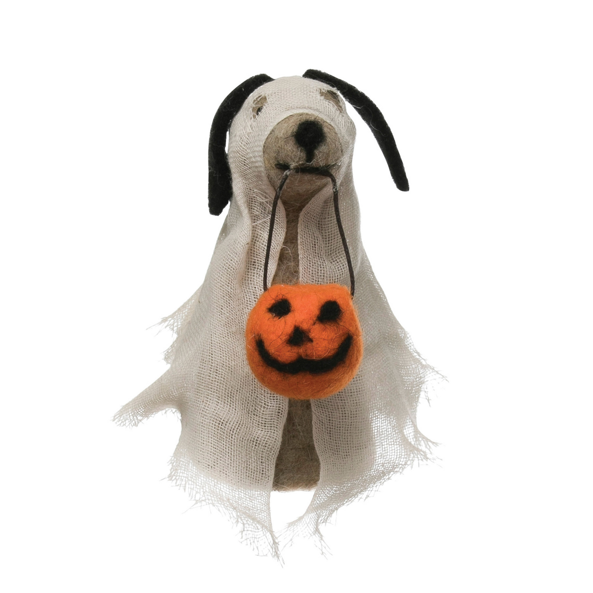 Trick or Treat Dog in Ghost Costume Figure With Jack-O-Lantern 5-in - Mellow Monkey