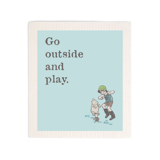 Go Outside and Play - Winnie the Pooh Themed Swedish Dishcloth - Mellow Monkey