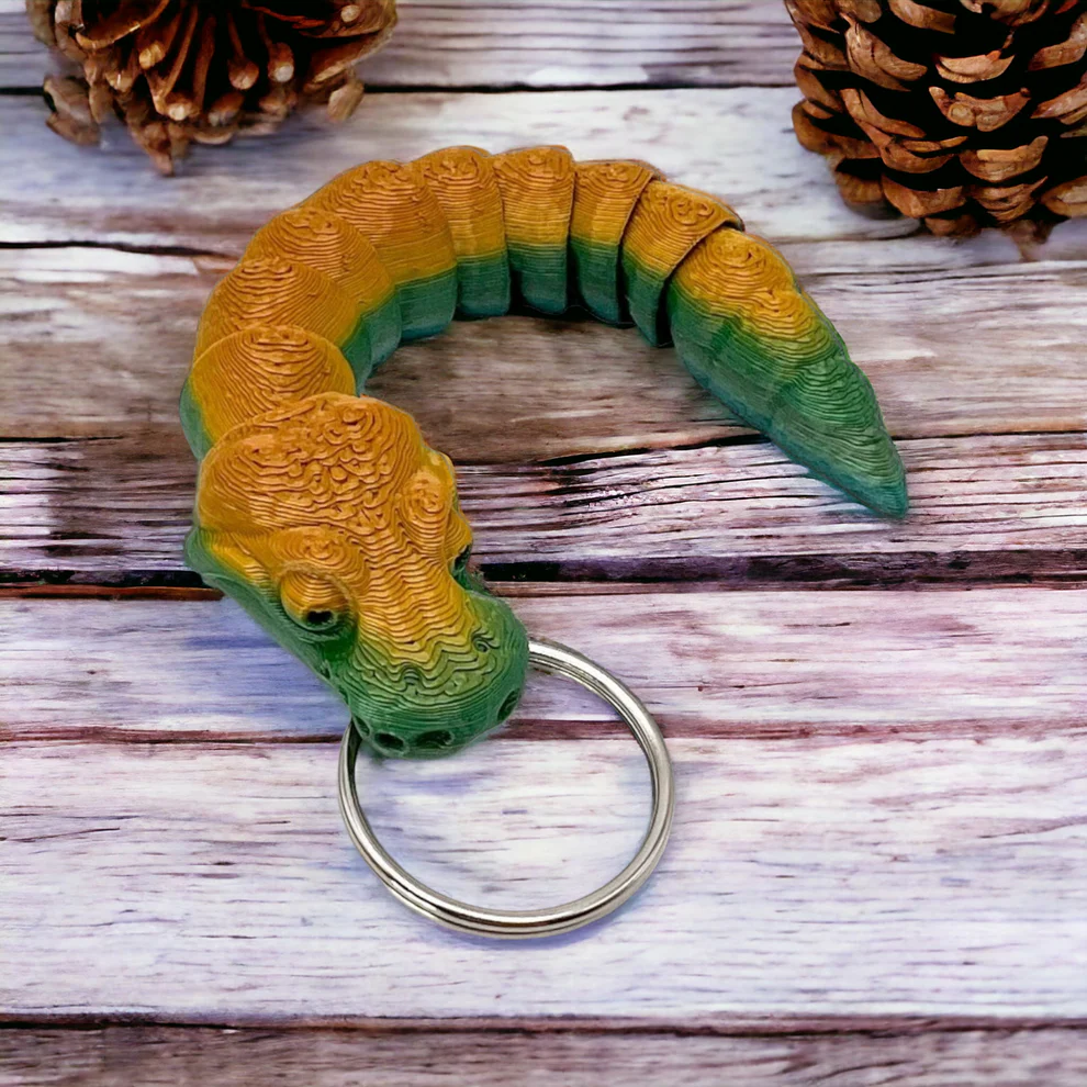 Python Snake - 3D Printed Key Chain - 5-1/4-in - Mellow Monkey