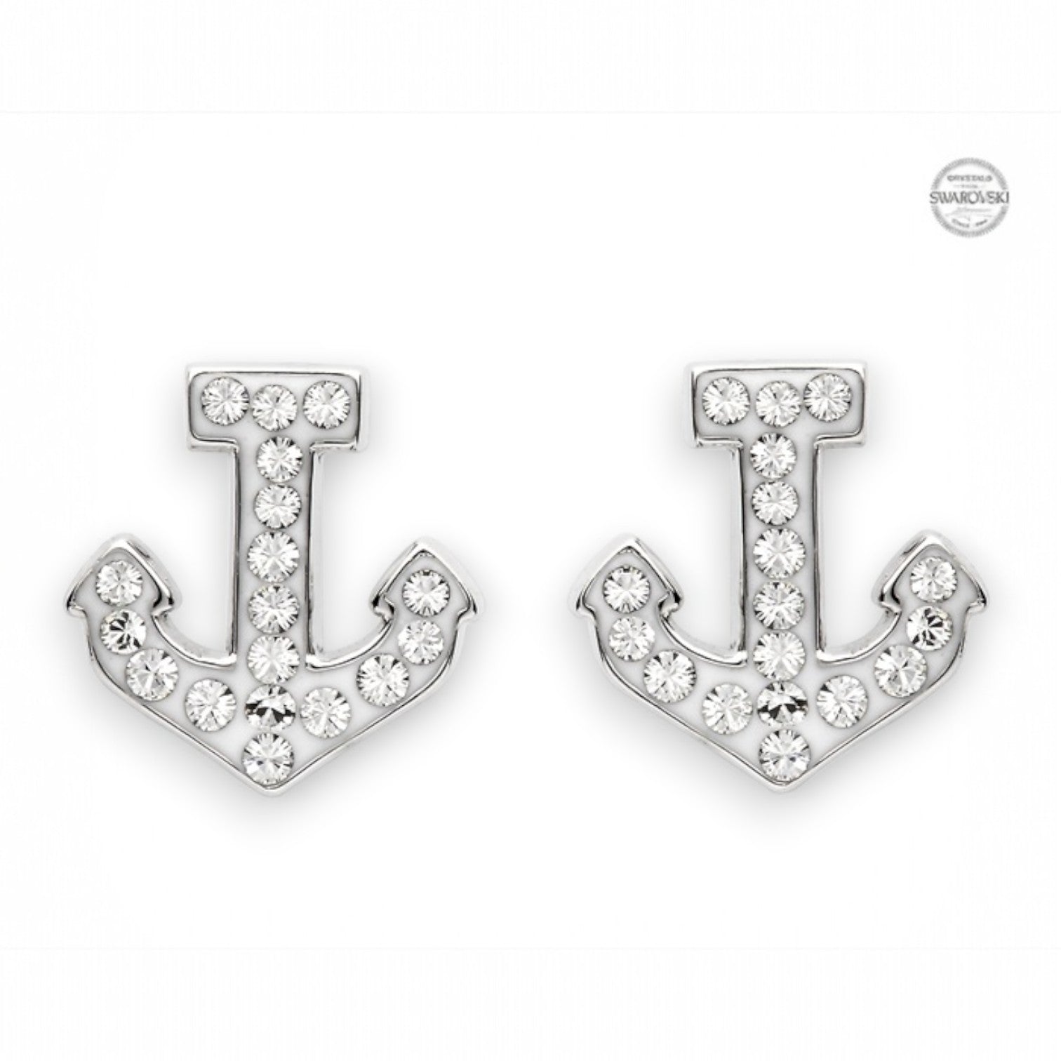 Anchor White Swarovski Crystal Stud Earrings - Sterling Silver - Mellow Monkey