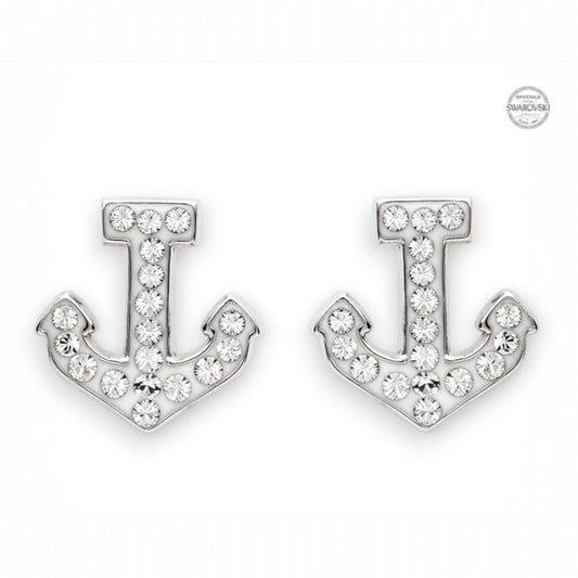 Anchor White Swarovski Crystal Stud Earrings - Sterling Silver - Mellow Monkey