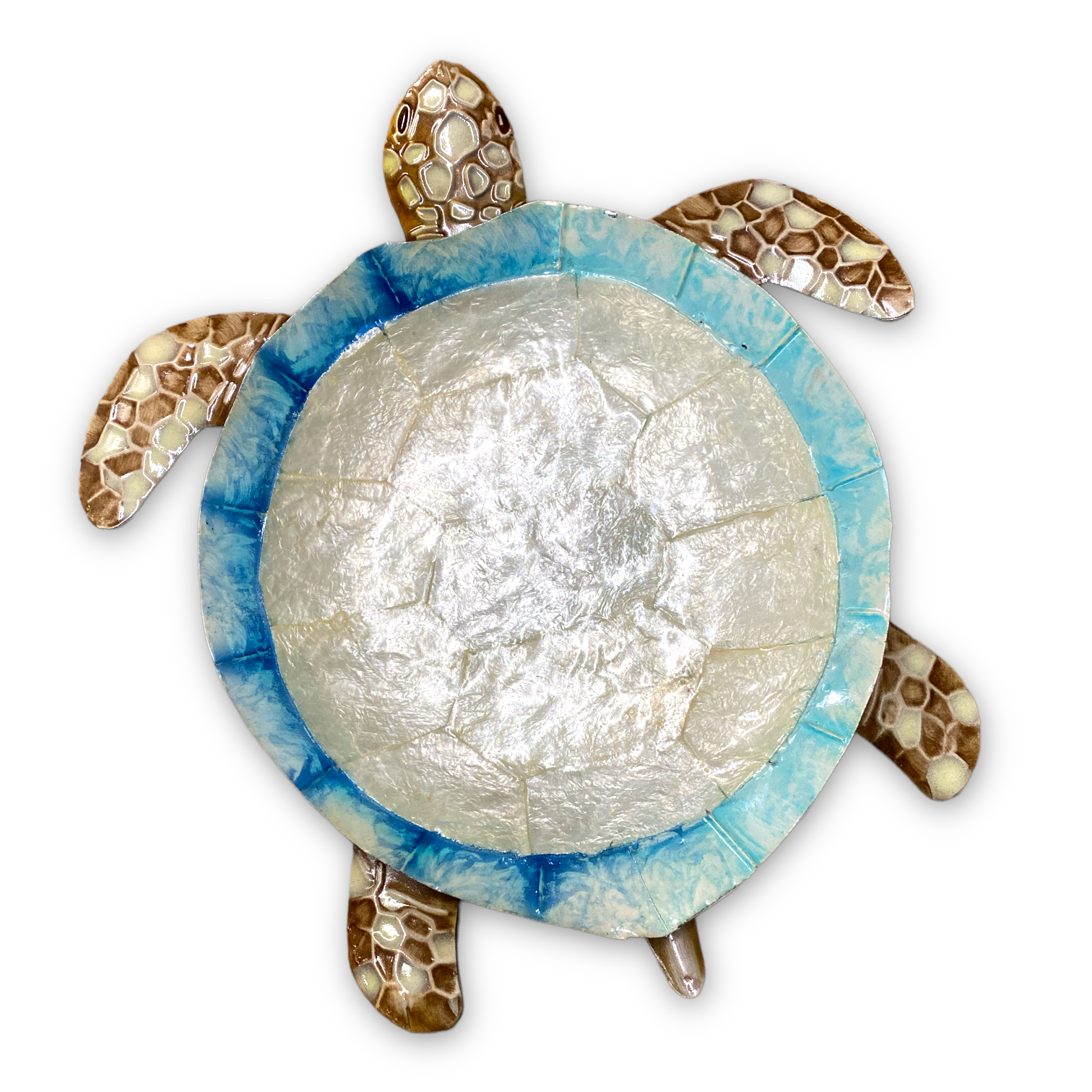 Decorative Metal & Capiz Turtle Shaped Plate - 11" - Mellow Monkey