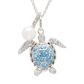 Sterling Silver Aqua Crystal Pearl Turtle Necklace - Mellow Monkey