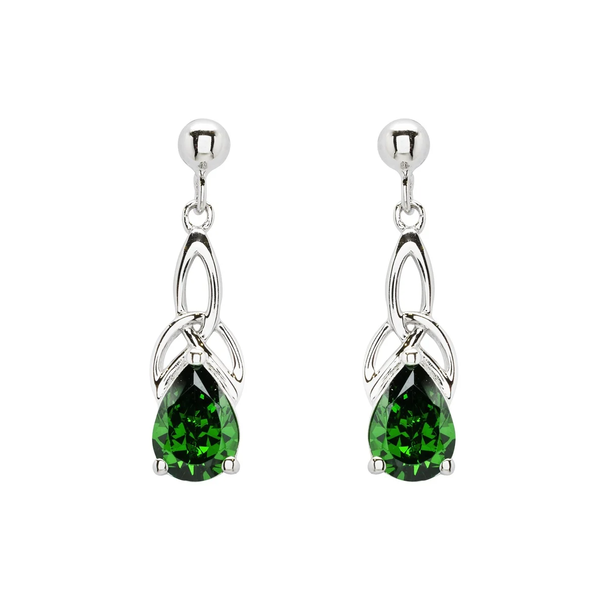 Sterling Silver Emerald Crystal Trinity Drop Earrings - Mellow Monkey