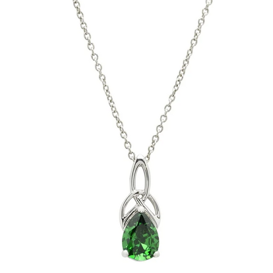 Sterling Silver Emerald Crystal Trinity Drop Necklace - Mellow Monkey