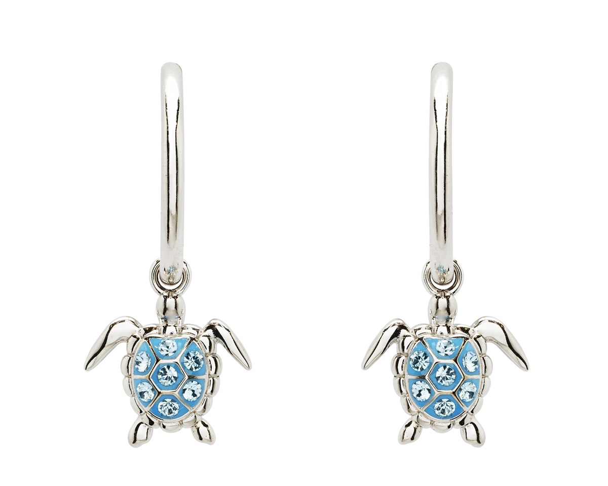 Sterling Silver Aqua Crystal Turtle Earrings - Mellow Monkey