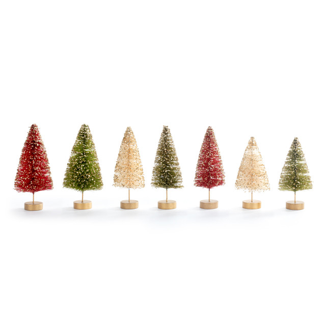 Red, White, and Green Bottle Brush Trees with Gold Glitter - Set of 7 - Mellow Monkey