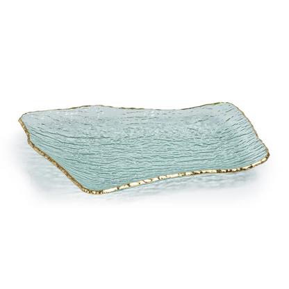 Textured Rectangular Organic Shape Plate With Jagged Gold Rim - Mellow Monkey