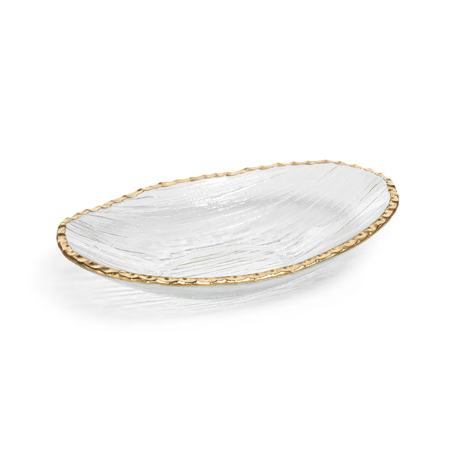 Clear Textured Bowl with Jagged Gold Rim - Mellow Monkey