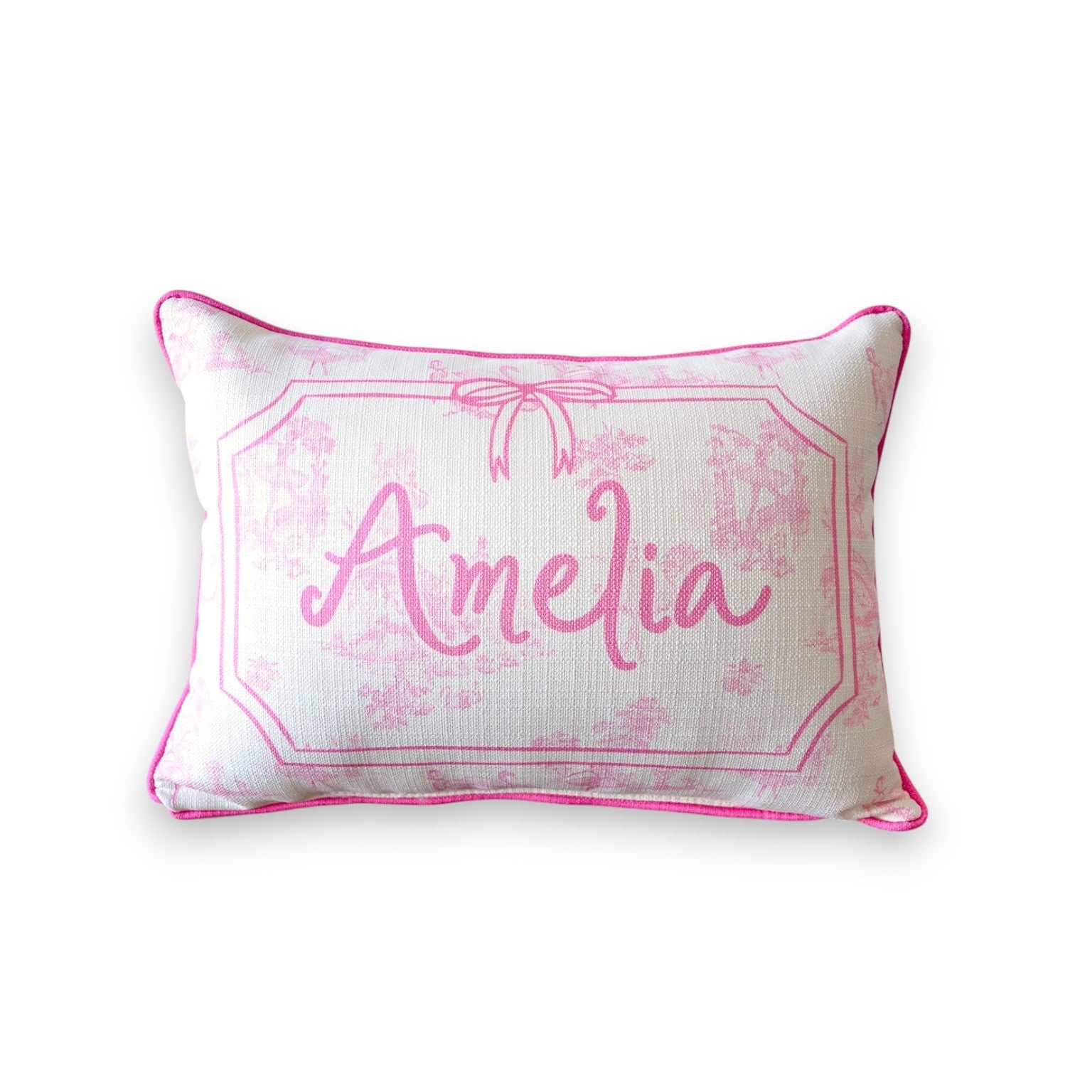 Ballet Toile Personalized Pillow with Light Pink Piping - 19-inch