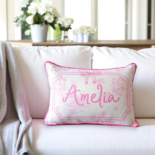 Ballet Toile Personalized Pillow with Light Pink Piping - 19-inch - Mellow Monkey