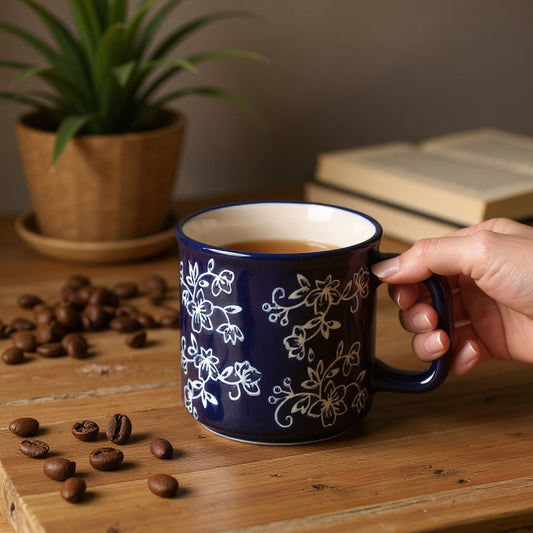 Floral Lace Blue - Canteen Mug - 10-oz - Temp-tations - Mellow Monkey