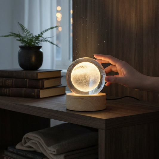 Lighted Glass Orb - Moon