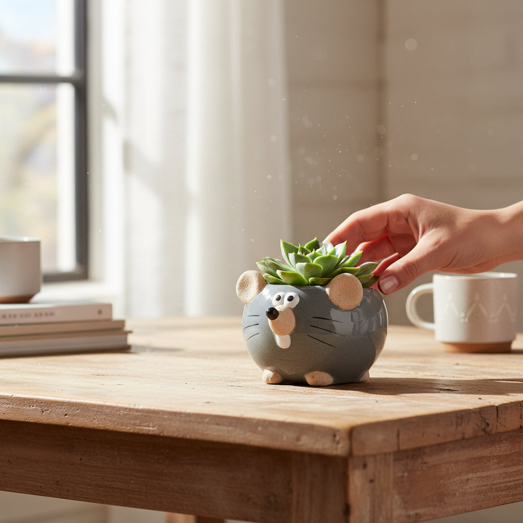 Mini Mouse Planter-Gray-2"H - Mellow Monkey