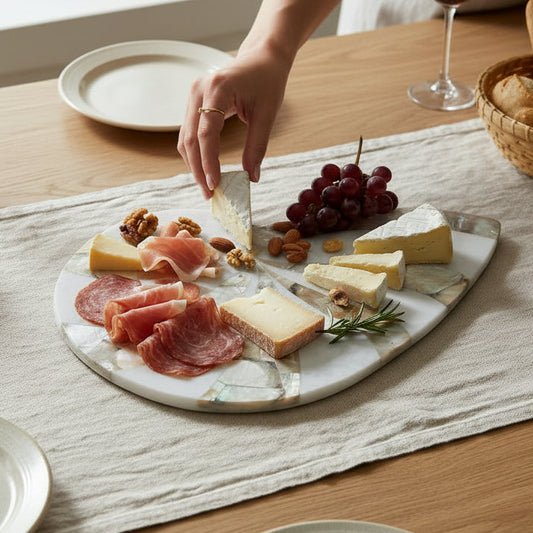 Marble Nautilus Shaped Cheese/Serving Board with Mother of Pearl Inlay - 12-in - Mellow Monkey
