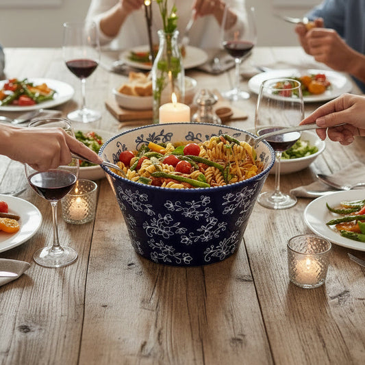 Floral Lace Blue Serving Bowl - 3-qt - Temp-tations