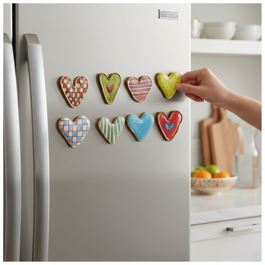 Hand-Painted Stoneware Heart Magnet - 2-in - Mellow Monkey
